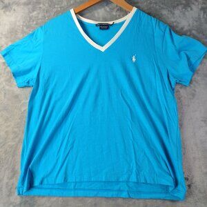Ralph Lauren Sport Womens V Neck T Shirt XL Blue Cotton Classic Casual Preppy